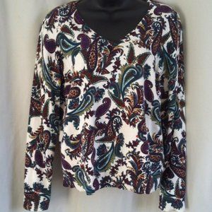 TALBOTS PETITE | Women's Paisley Print V Neck Sweater Size Medium